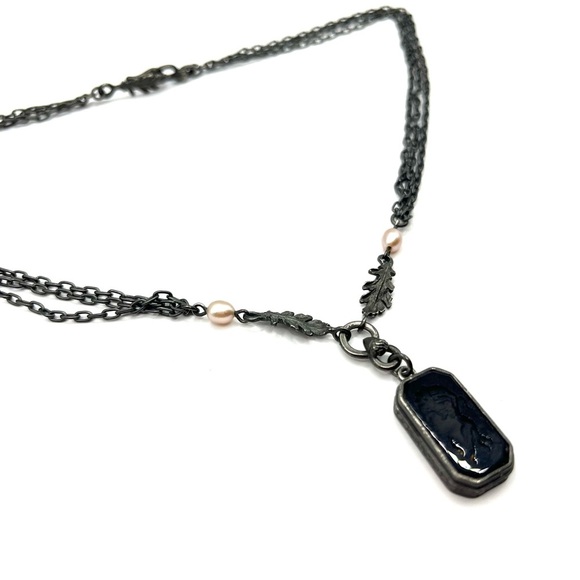 Gorgeous Signed EXTASIA Black Cameo Bead Pearl Necklace Triple Black Chain - Picture 12 of 14